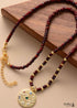 Boho Necklace, Seed Beads Gold Horn Evil Eye Heart Pendant